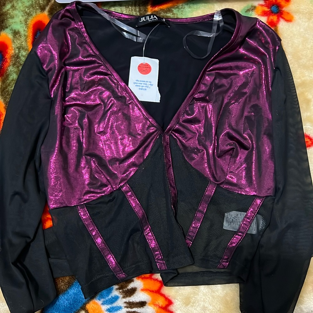 Metallic shine mesh crop top going out top new